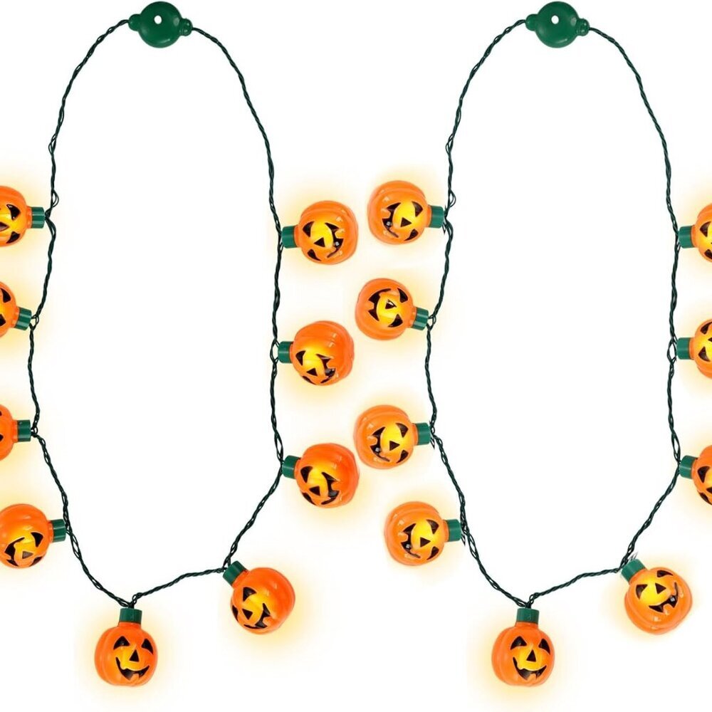 Halloween Necklace, 2PCS Pumpkin Light Up Necklace Flashing Decorations for Hall